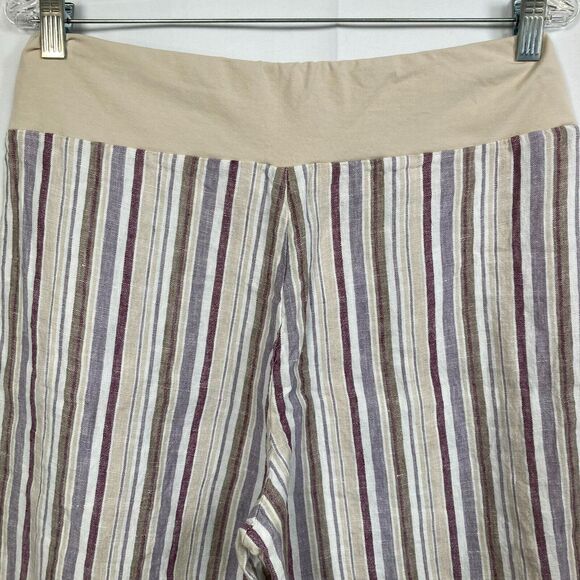 Coldwater Creek Pants Womens Sz 12P Beige Stripe 100% Linen Pull On Straight Leg - Picture 4 of 9